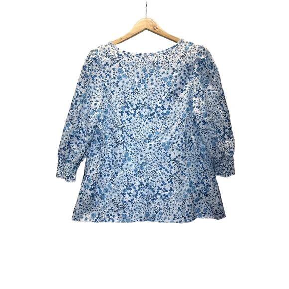 SHEIN Curve Plus Size 1X Blue Floral Print Ruffle Sleeve Boho Chic Blouse Top - Picture 2 of 4